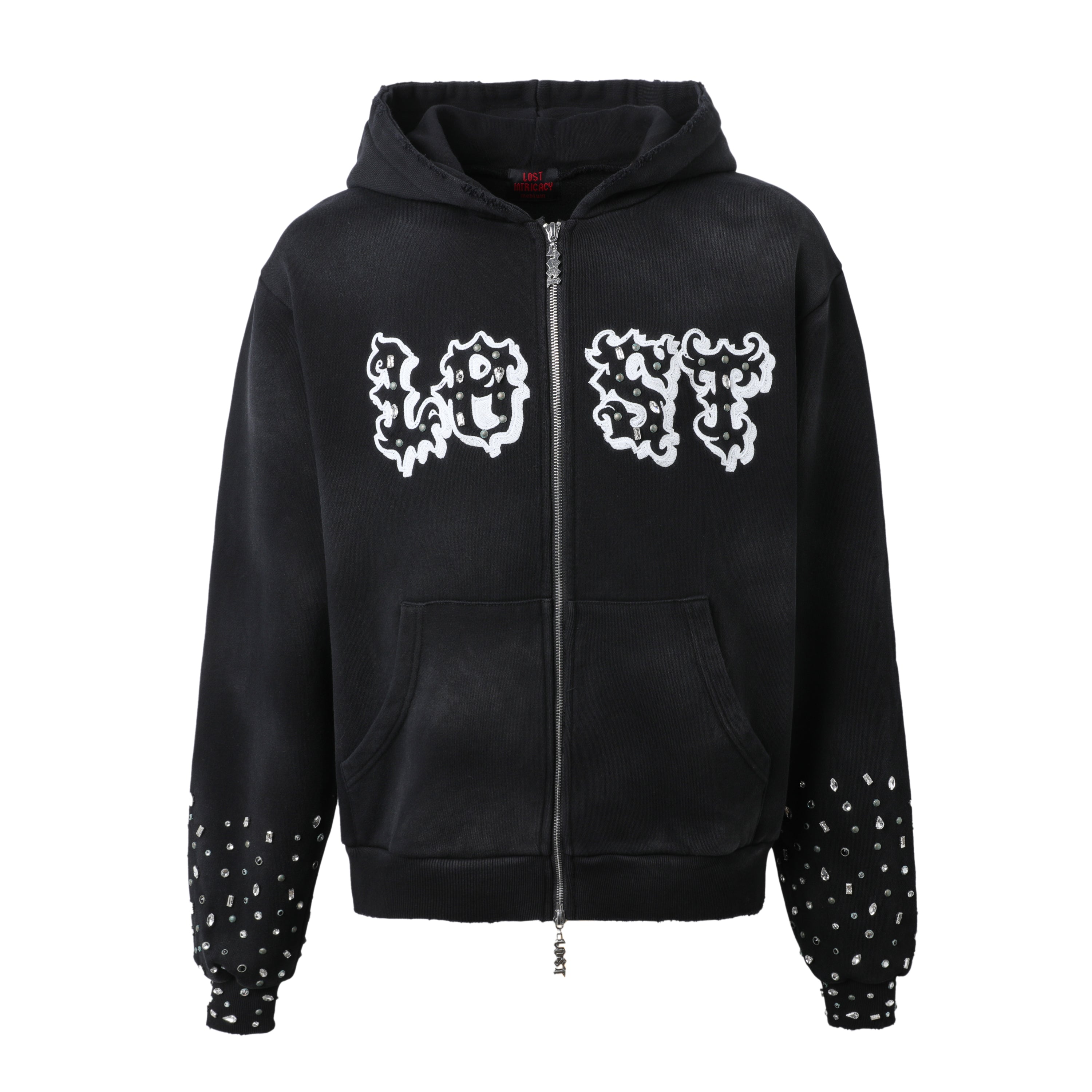 Washed Black Patch Zip Up