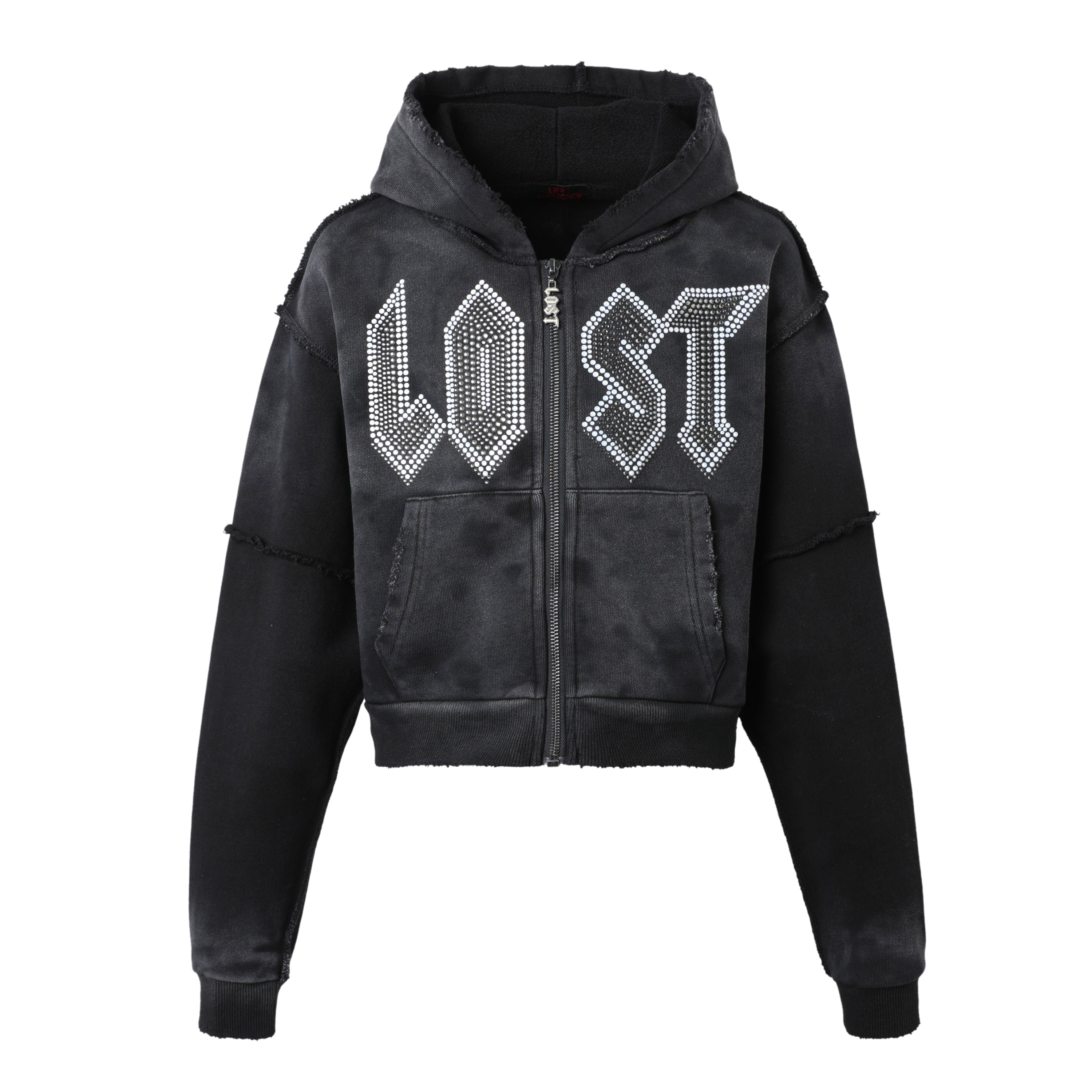 WOMENS BLACK SPLATTER RHINESTONE HOODIE