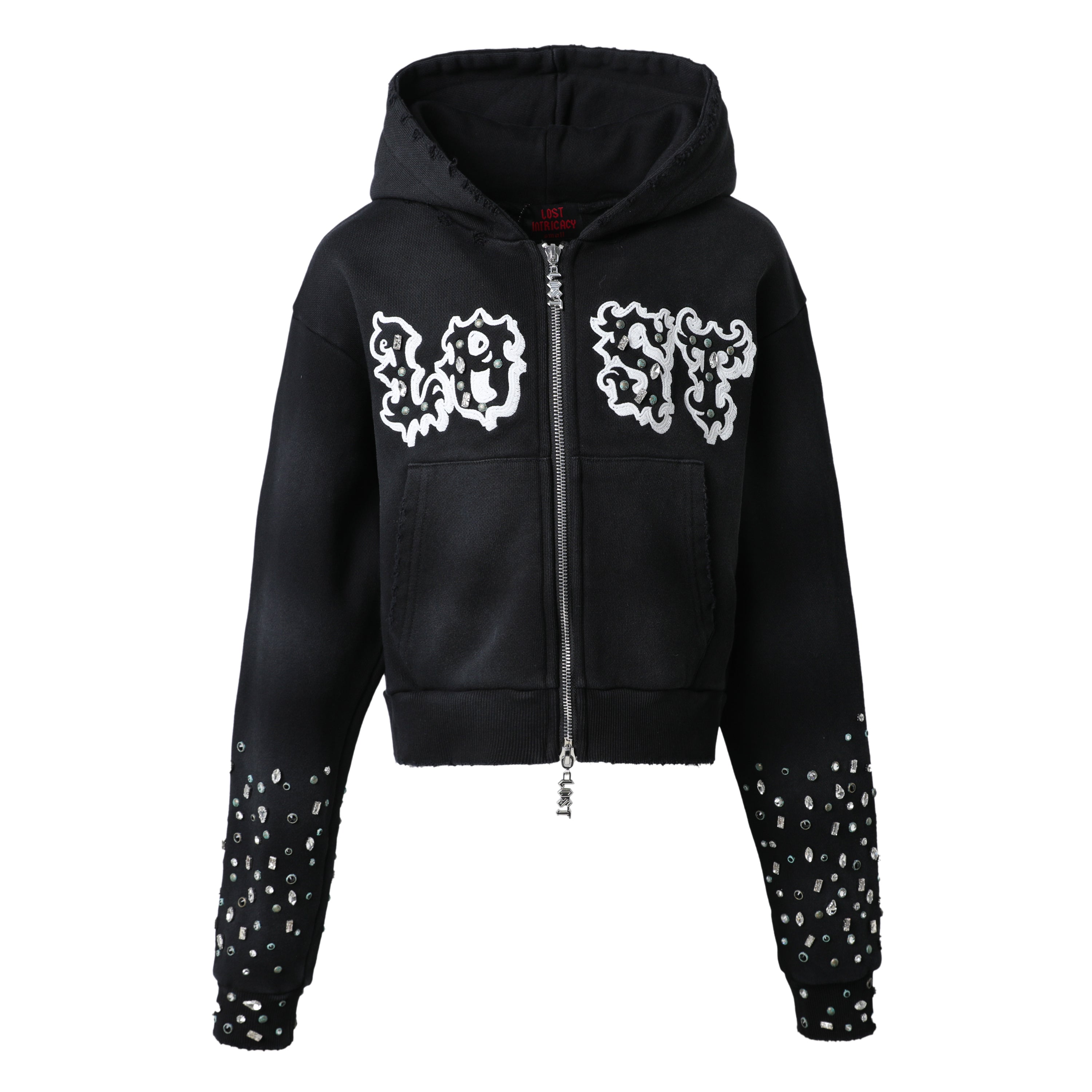 Women's Washed Black Patch Zip Up