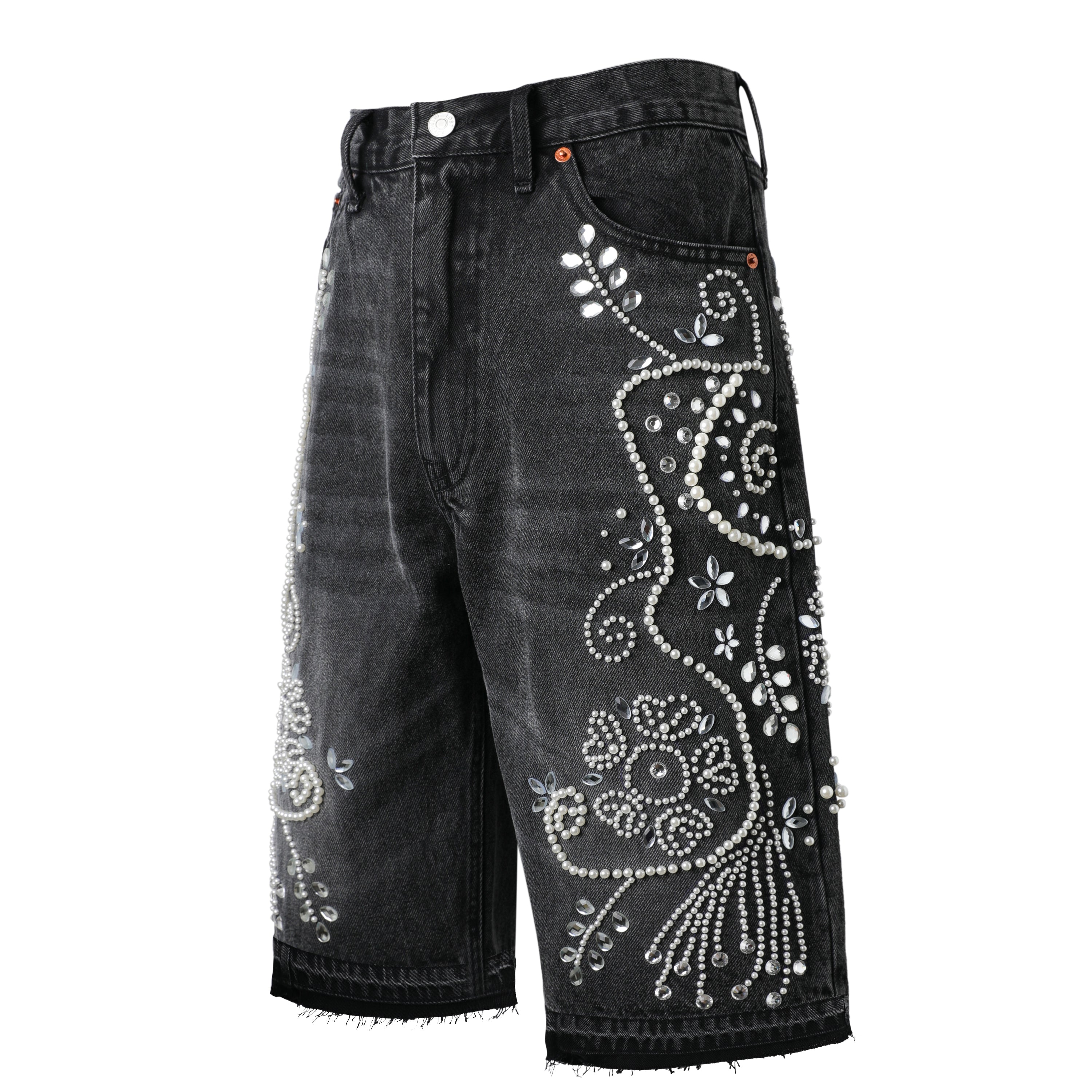 Black Lace Jean Shorts