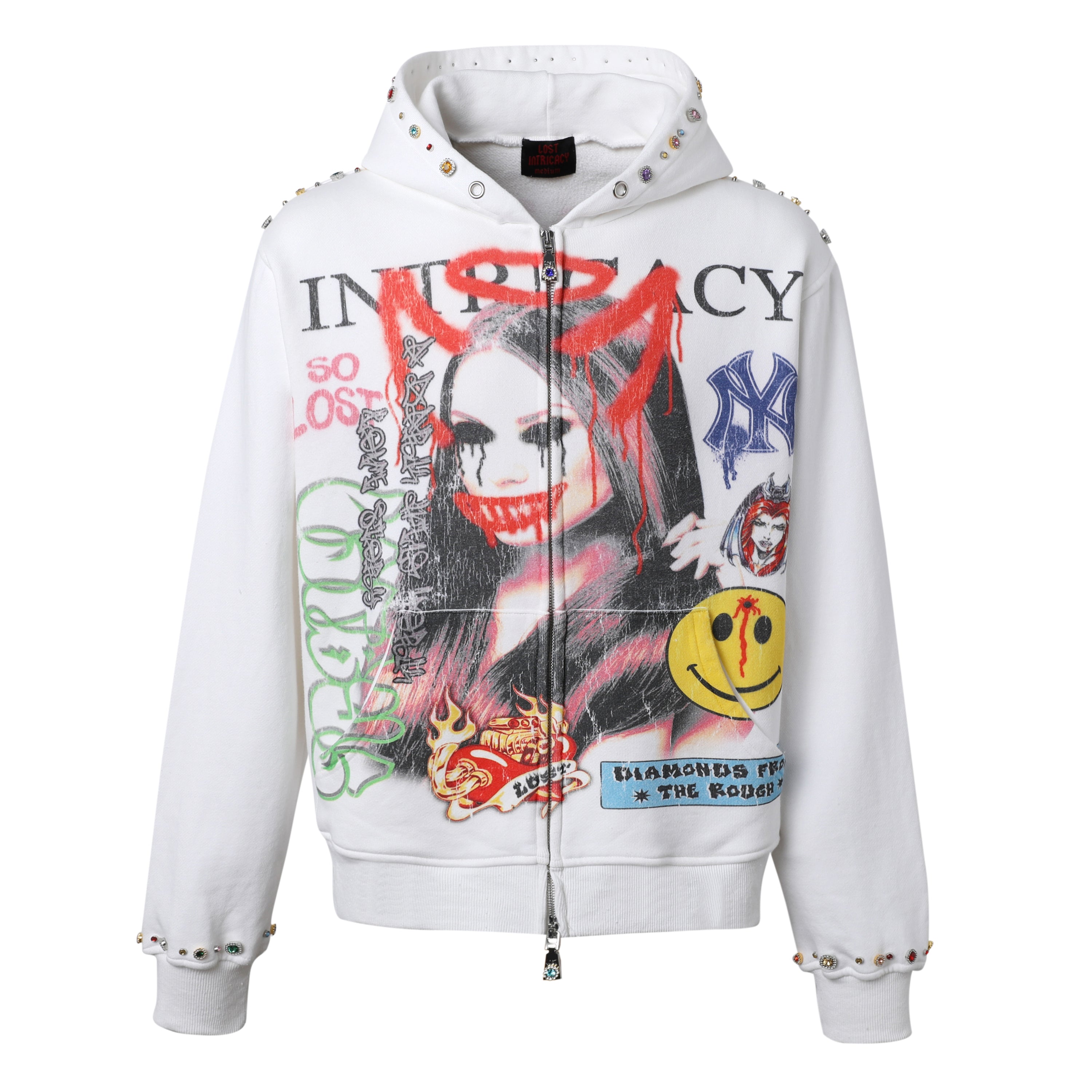White Front Page Mag Zip Up