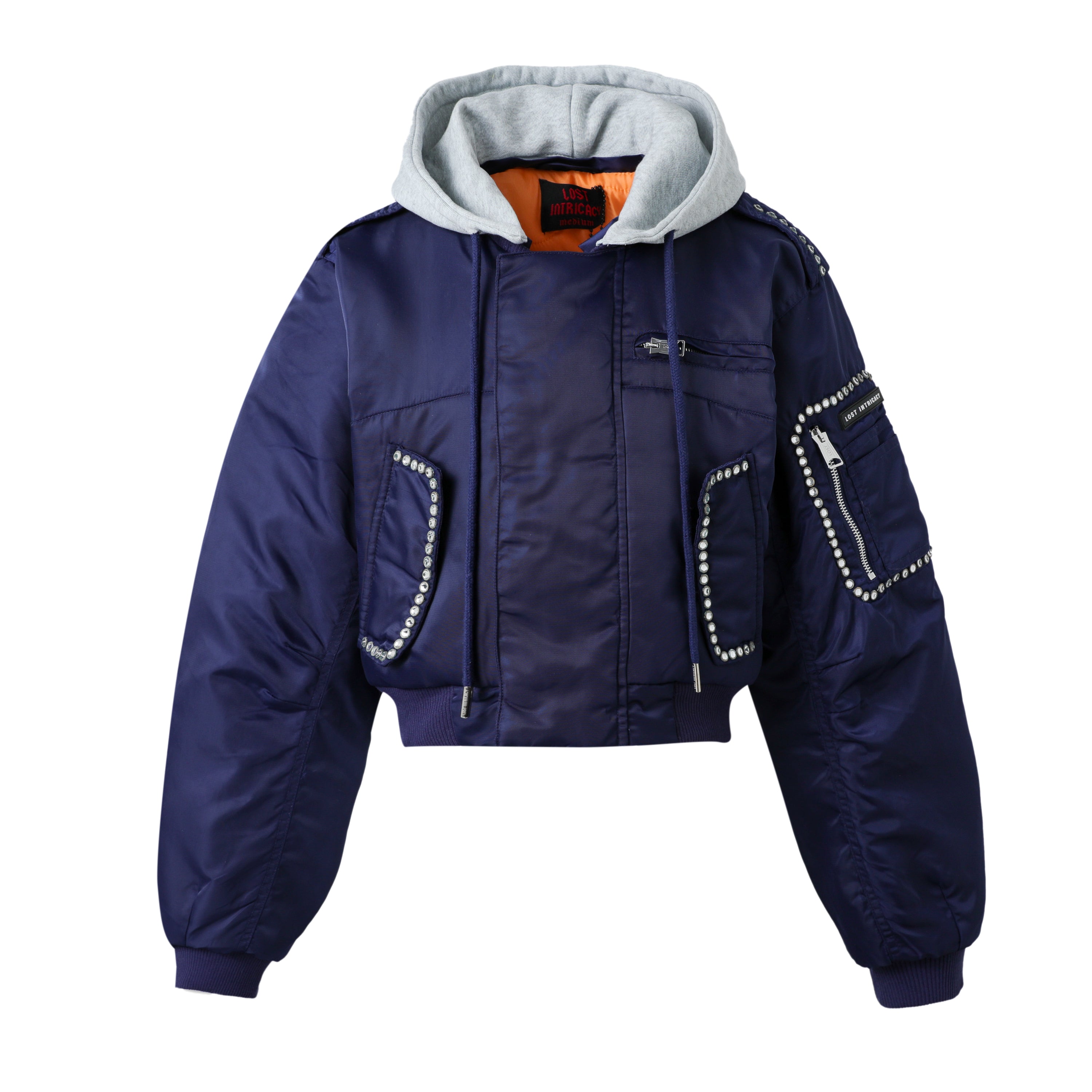 Women's Navy Blue Hooded Bomber