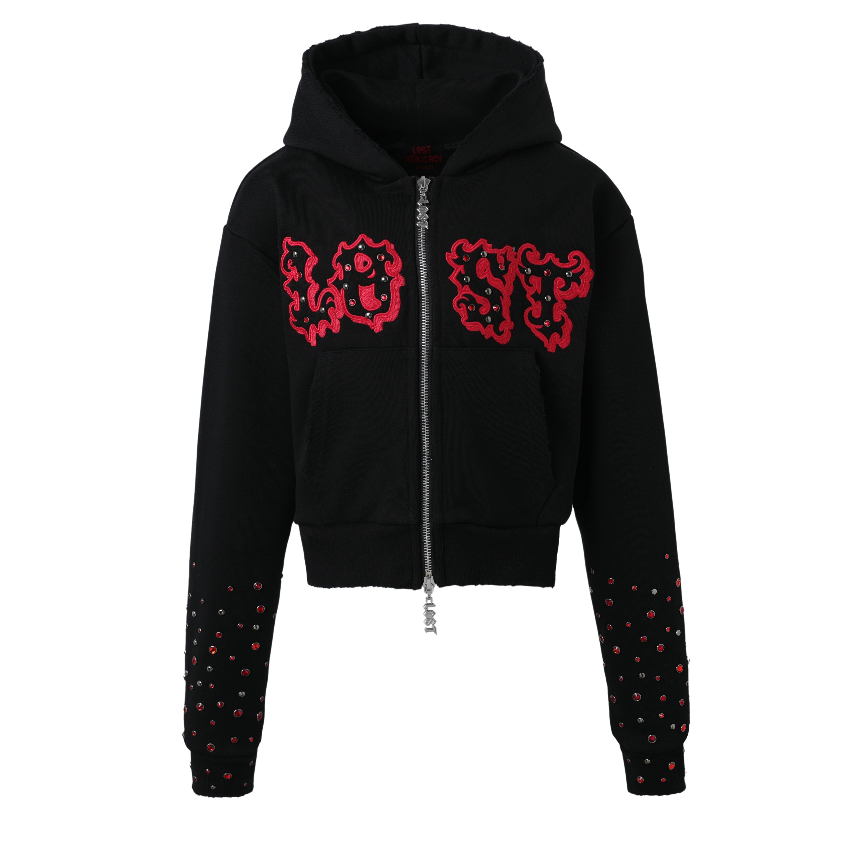 Women Black/Red Patch Zip Up
