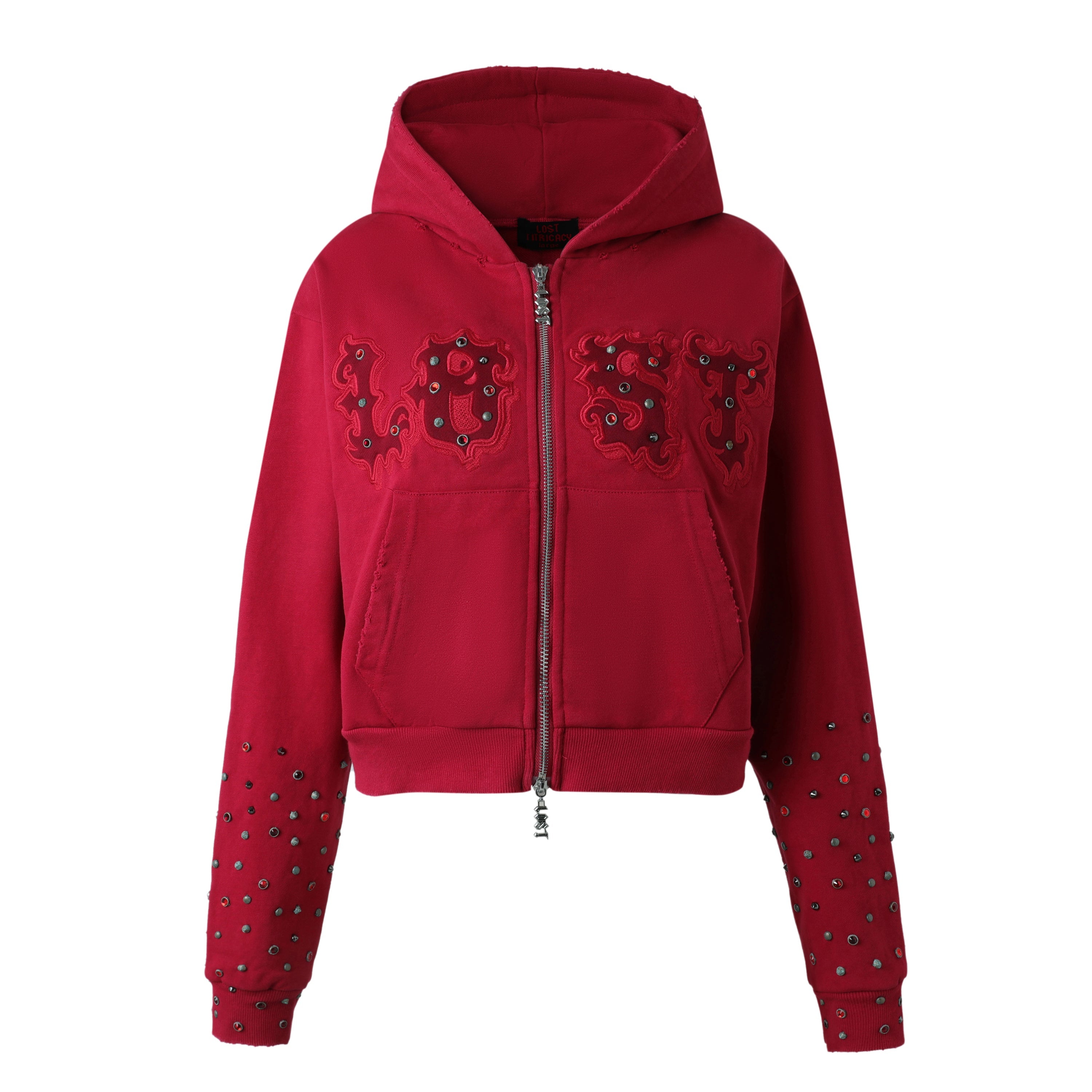 Women's Washed Red Patch Zip Up