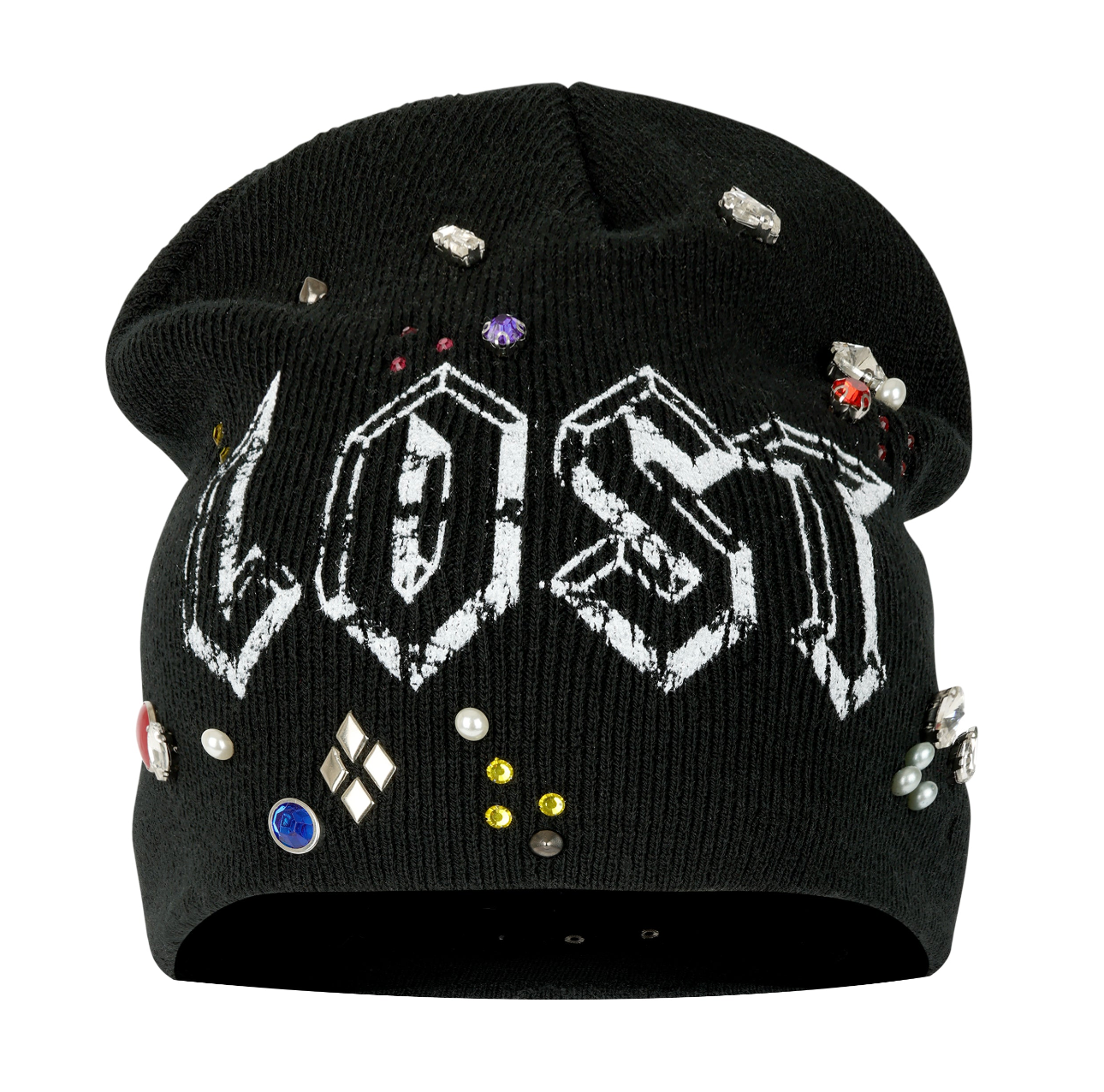 Black/White Multicolor Rhinestone Beanie